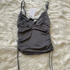 H&M Gray Ruched Spaghetti Strap Top